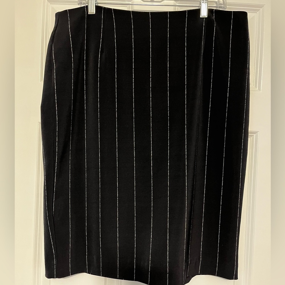 Black pinstripe pencil skirt, size 14